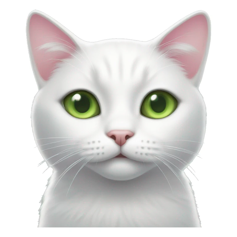 white cat with gray on eye, with green eyes, pink nose sticker