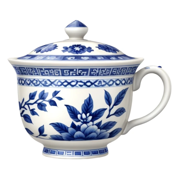 traditional Chinese tea cup with blue and white porcelain design without handle sticker