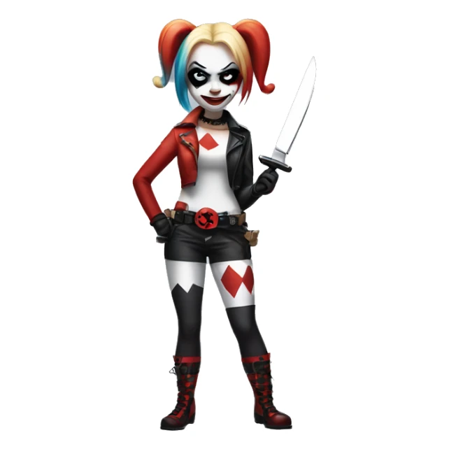 harley quinn  , holding a knife, full body sticker