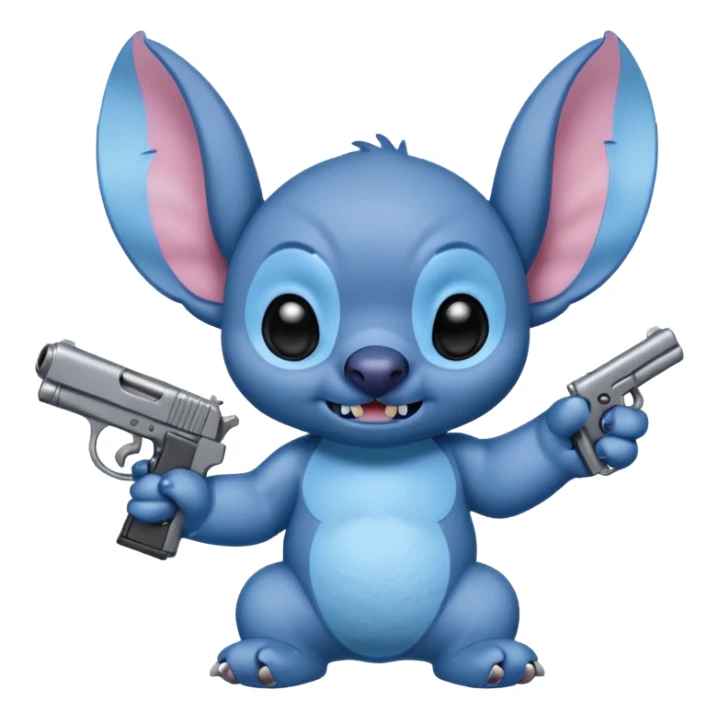 Stitch holding a gun sticker