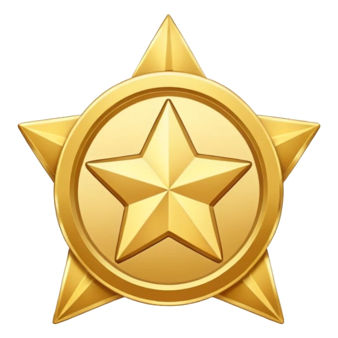 JUST THE CIRCLE golden medal in star shape, central empty space, details in border, golden sticker