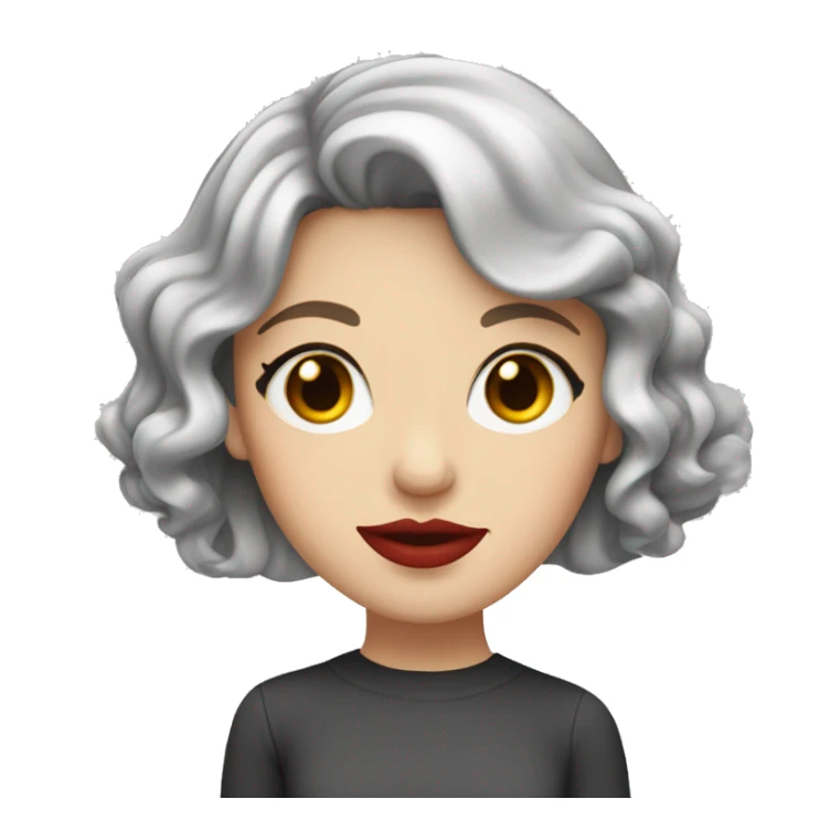 A white girl with gray eyes, bright red painted lips, and a wavy red bob sticker