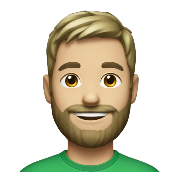 create emoji boy in green shirt a black dot on the test half-bearded smiling sticker