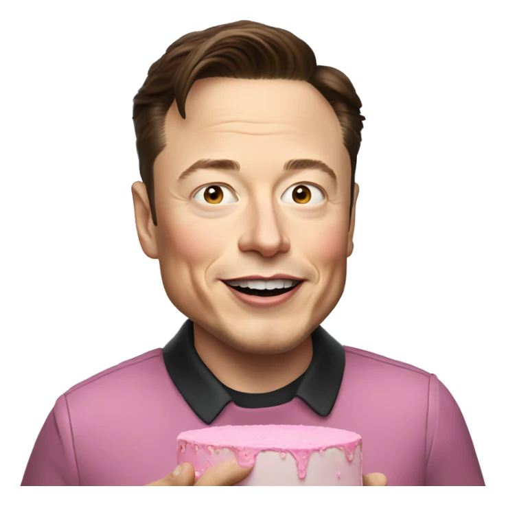 Elon Musk holding a pink cake sticker
