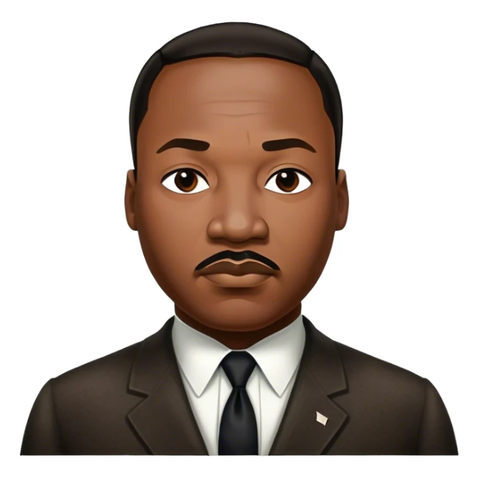 Cinematic Realistic Martin Luther King Jr. Portrait Emoji, depicted as a compassionate determined civil rights leader in period attire with a powerful gaze, rendered with rich textures and inspiring dynamic lighting that captures his historic legacy. sticker