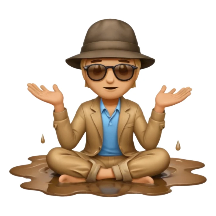 apple style emoji of a man who has fallen into a puddle, sitting with hands on the ground sticker