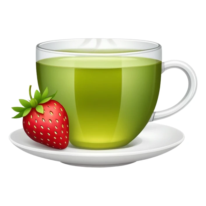cup of green tea with a strawberry garnish sticker