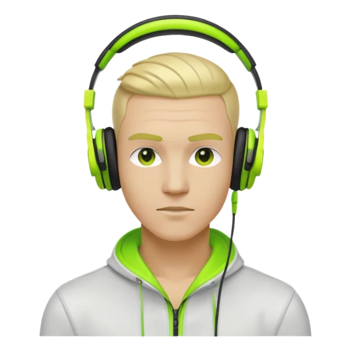 yellow-skinned guy head with slicked back black undercut hair and neon green headphones sticker