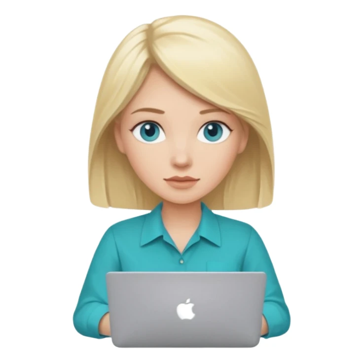 Generate blonde blue eyed woman technologist with mac laptop (code U+1F469 U+1F3FB U+200D U+1F4BB) with Teal shirt (not the purple one) dont change other features sticker