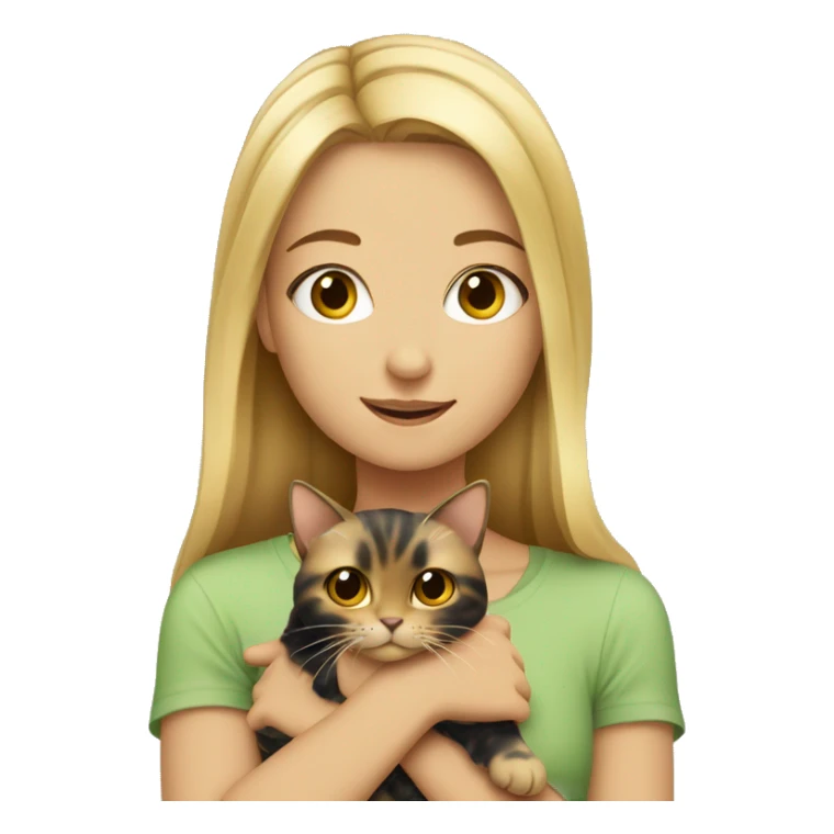 blonde girl holding tortoiseshell cat sticker