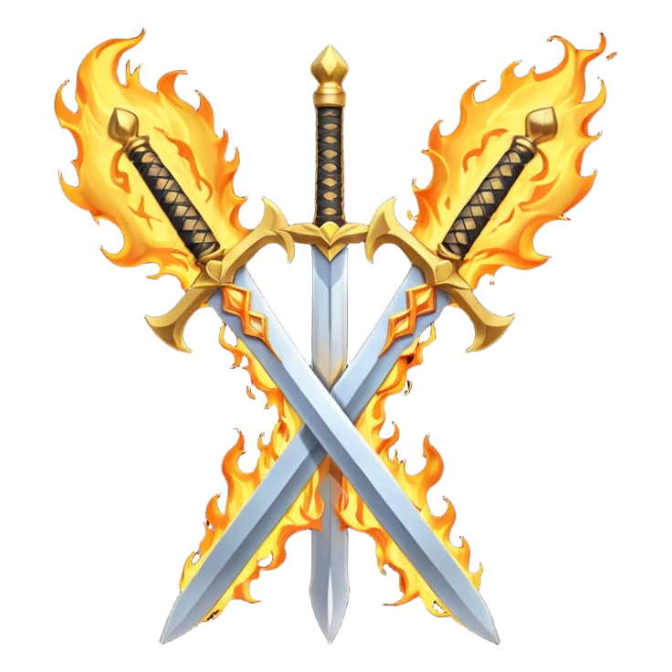 Two powerful on fire fully golden fiery royal crossed swords sticker