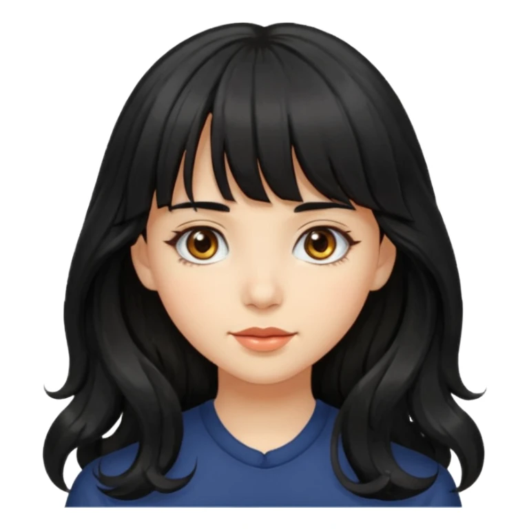 A girl with long, wavy black hair with bangs and medium-sized hazel eyes sticker