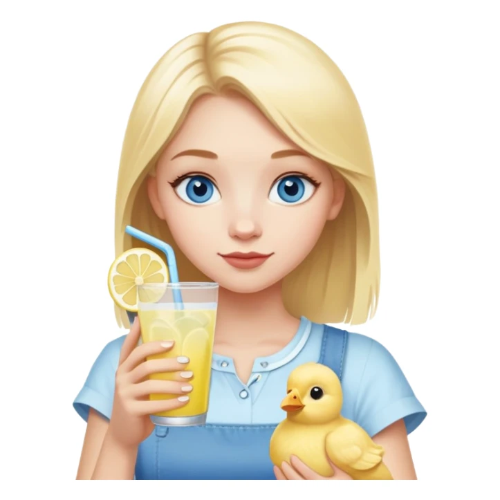a blonde girl with blue eyes holding a chick-fil-a lemoanade sticker