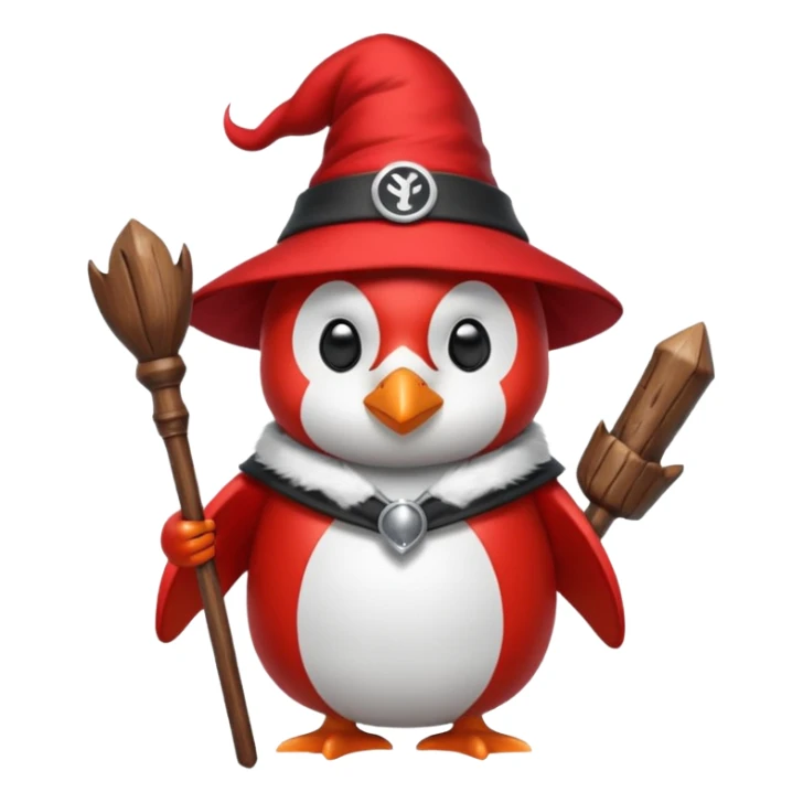 red Penguin Wizard, with youtube logo on his stick sticker