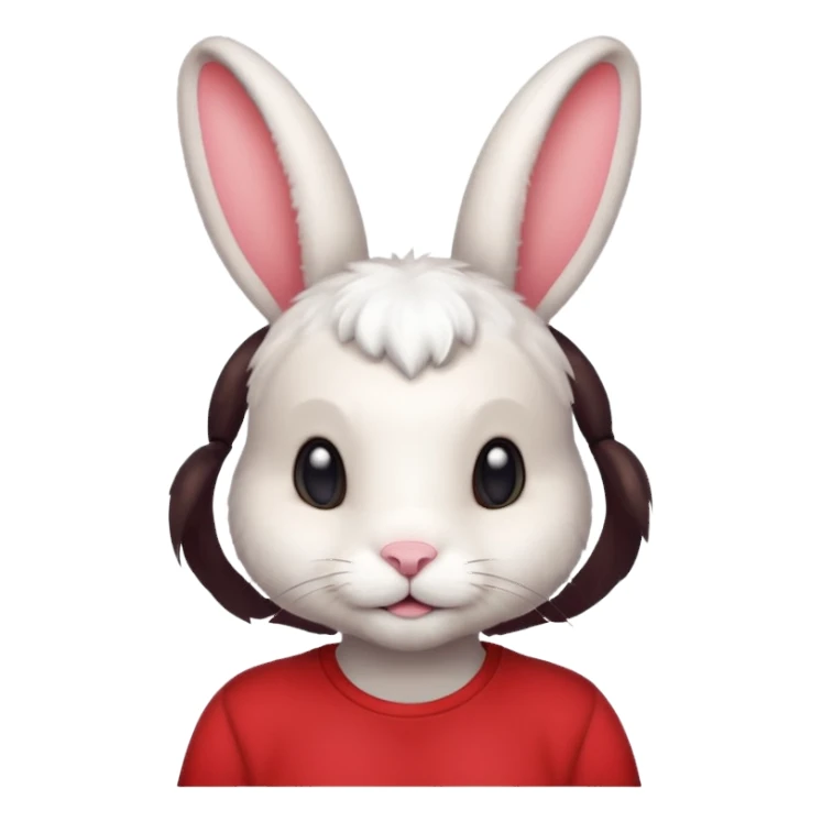 white large bunny, pet lover, red shirt, pony tail. sticker