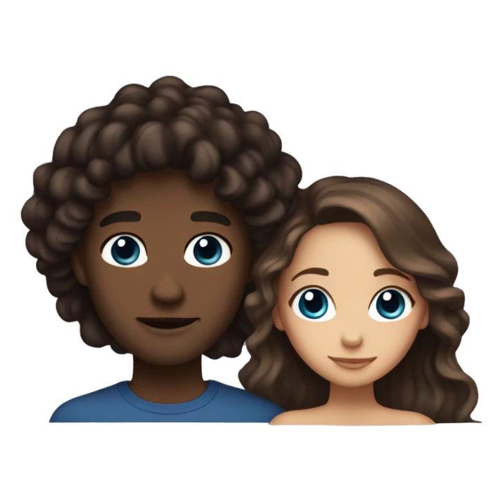 Romantic gaze between Lovers - she is black with long brown wavy Hair and brown eyes and he is tall, fair skin with brown hair with blue eyes  sticker