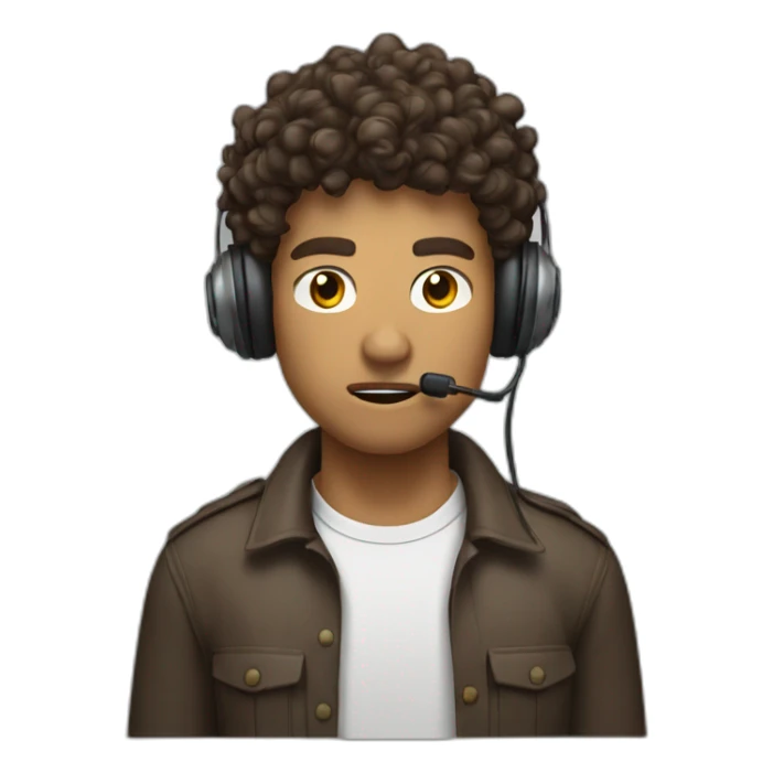 angry curly brown short hair guy with a headset with Symbols on Mouth sticker