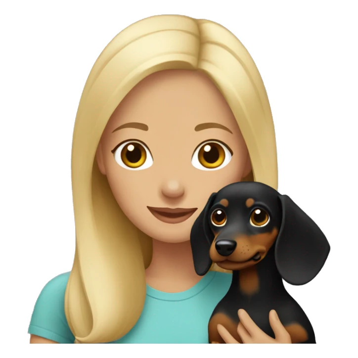 blonde girl holding black and tan dachshund  sticker