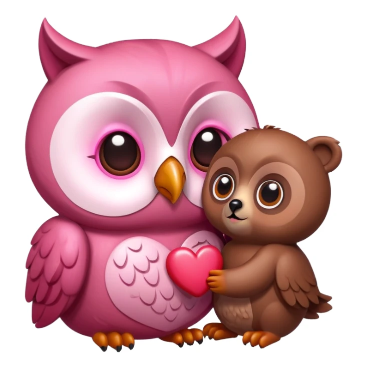a pink owl in love with a bear, heart eyes, romantic sticker