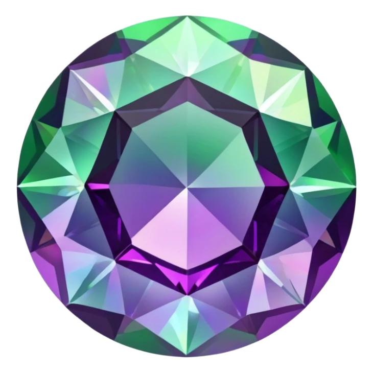 round cut alexandrite gemstone showing color shift from green to purple with holographic iridescent shine sticker