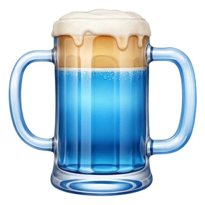 A large clear glass mug with a bright blue liquid inside.  Make the mug thicker and white/clear, not blue. beer stein. Handle is not blue. The walls of the mug are very thick and white sticker