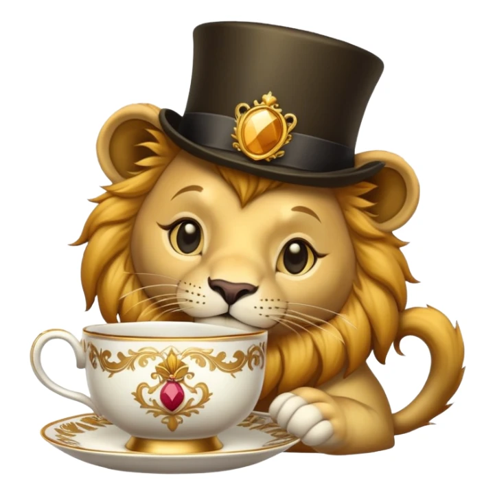 Lion wearing a top hat holding a cup sticker