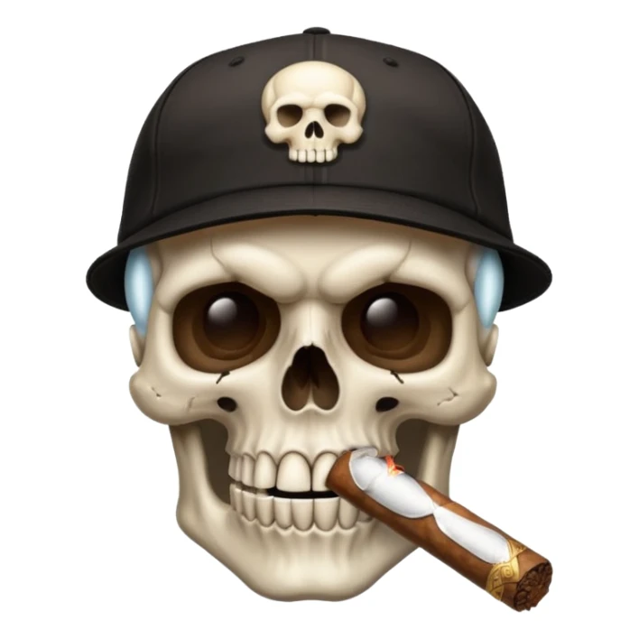 Skull head with a black baseball cap with a cigar in his mouth sticker