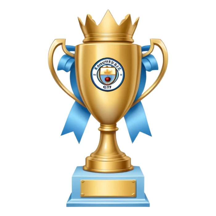 Trophy with Manchester City sky blue ribbons sticker