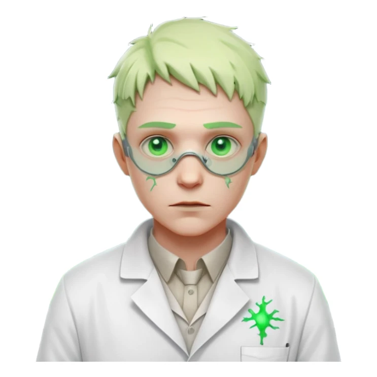 laboratory mutant portrait, head and shoulders only, glowing green veins, torn lab coat collar, mutated eyes, sci-fi experiment vibe, 3D cartoon, mobile game icon style, clean background, no text, no watermark

 sticker