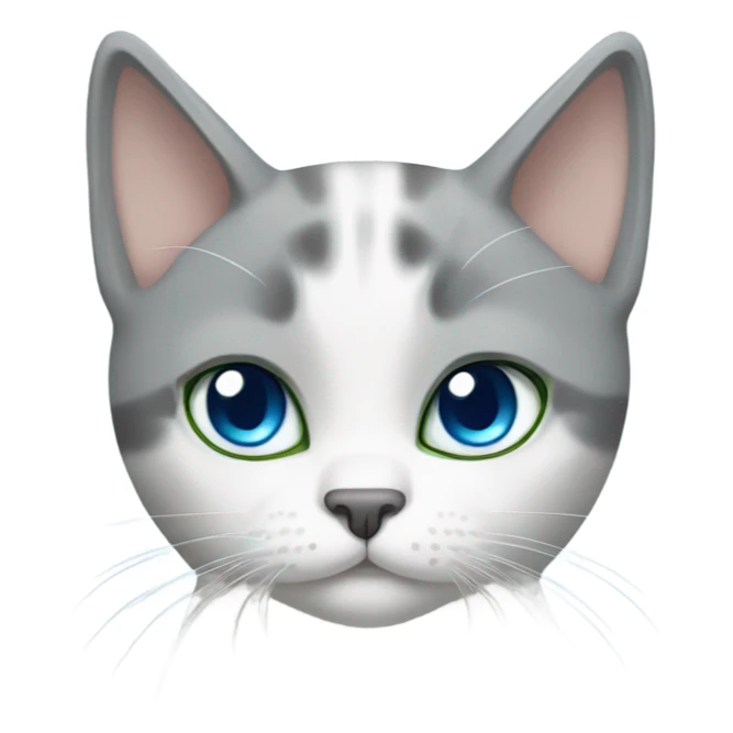 grey and white shorthair cat, one blue eye and one green eye sticker