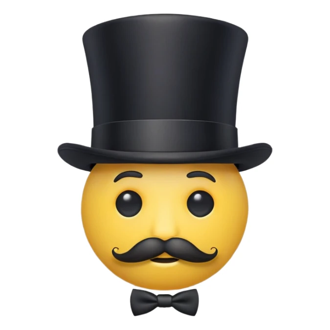 yellow circle face with a monocle and top hat and fake moustache that's 3d sticker