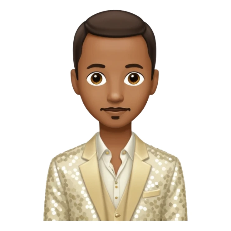 Tevin Campbell with dark brown hair, ivory sequin outfit sticker