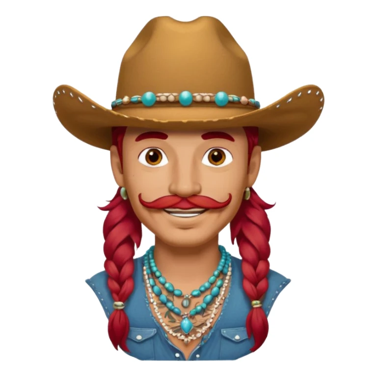 mustached cowboys bead and long red hair with tattoos on face  sticker