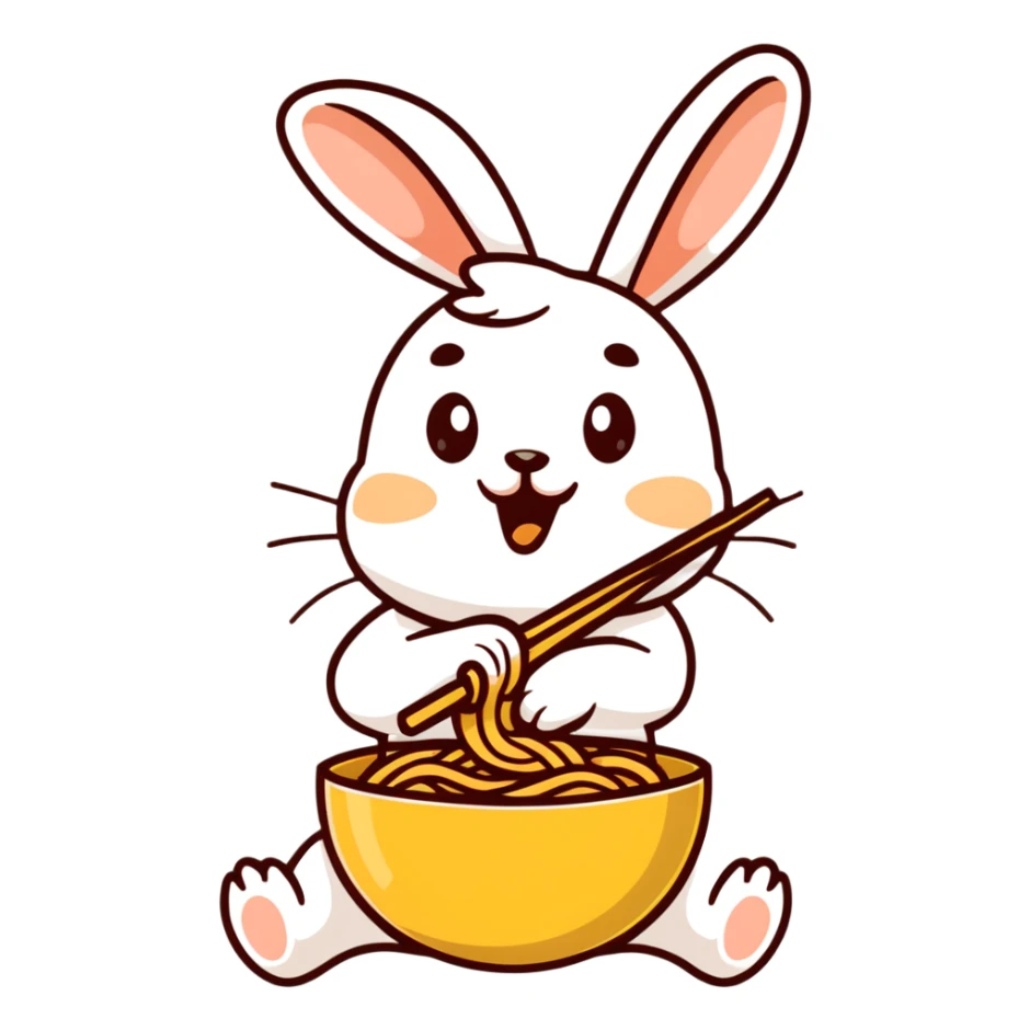 beige bunny happily slurping noodles sticker