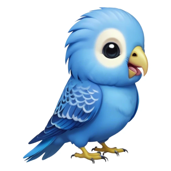 Cinematic Comical Blue Budgie Portrait Emoji, Head tilted dramatically with an exaggeratedly amused expression, featuring a striking blue feathered fur with a glossy finish, wide, expressive dark eyes filled with playful disbelief, Simplified yet hilariously expressive features, highly detailed, glowing with a slightly sassy glow, high shine, dramatic yet playful, stylized with an air of cheeky mischief, bright and endearing, soft glowing outline, capturing the essence of a spirited and over-the-top budgie, so meme-worthy it feels like it could side-eye its way into internet fame instantly! sticker