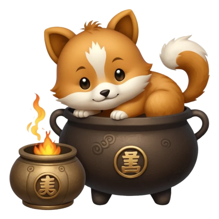 a cute animal hugging a 鼎 ancient Chinese cauldron character sticker