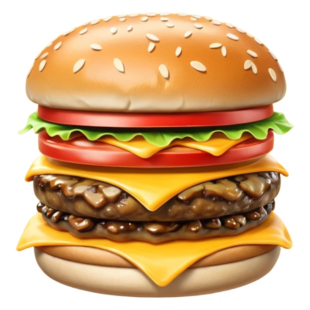 mushroom burger object icon, sauteed mushrooms, beef patty, melted cheese, sesame bun, 3D cartoon, mobile game icon style, clean background, no text, no watermark
 sticker