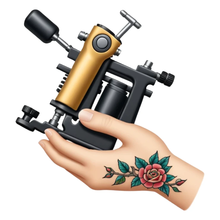 ahand that has a tattoo machine and its tattooing sticker