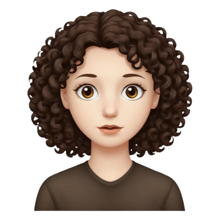 Pale skin, curly dark brown hair, medium brown eyes. sticker