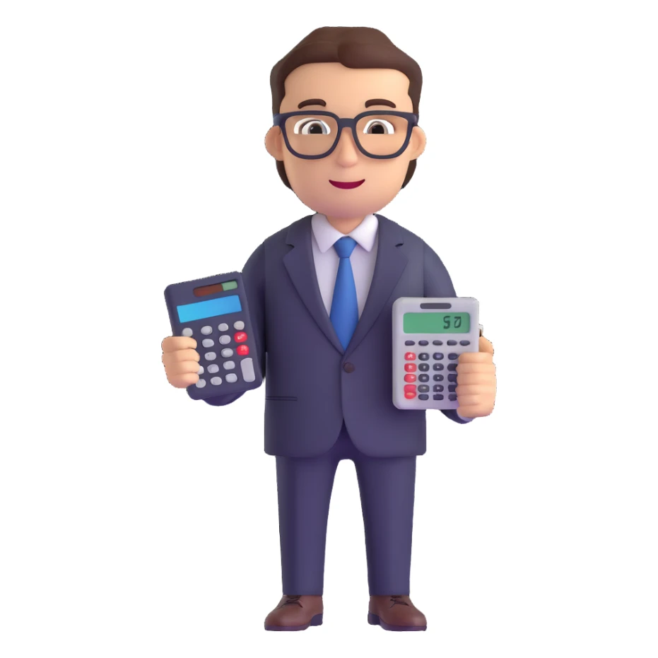 male accountant in business suit with glasses and calculator sticker
