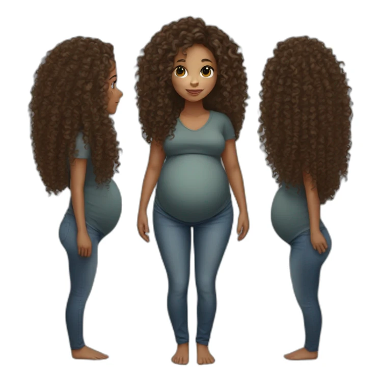 mixed race woman long curly hair pregnant sticker