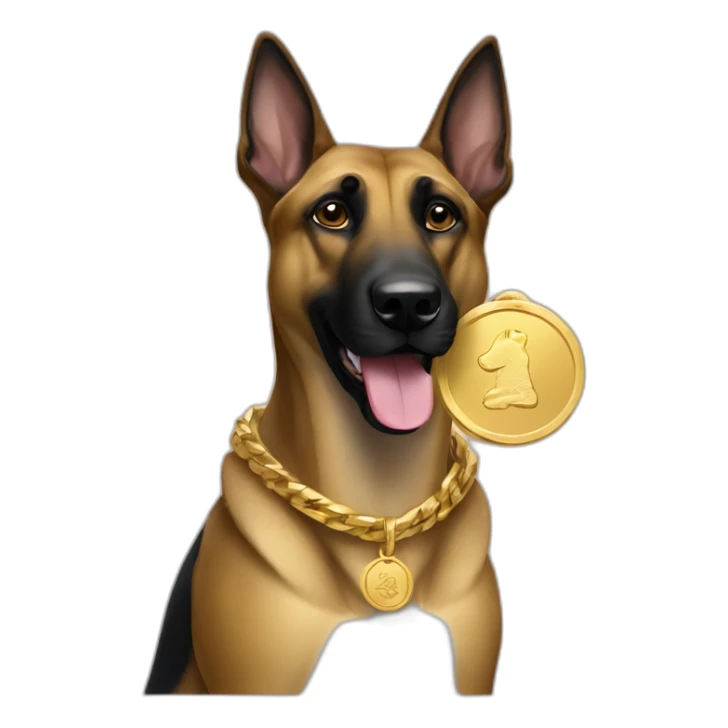 Malinois dog with gold lingot sticker