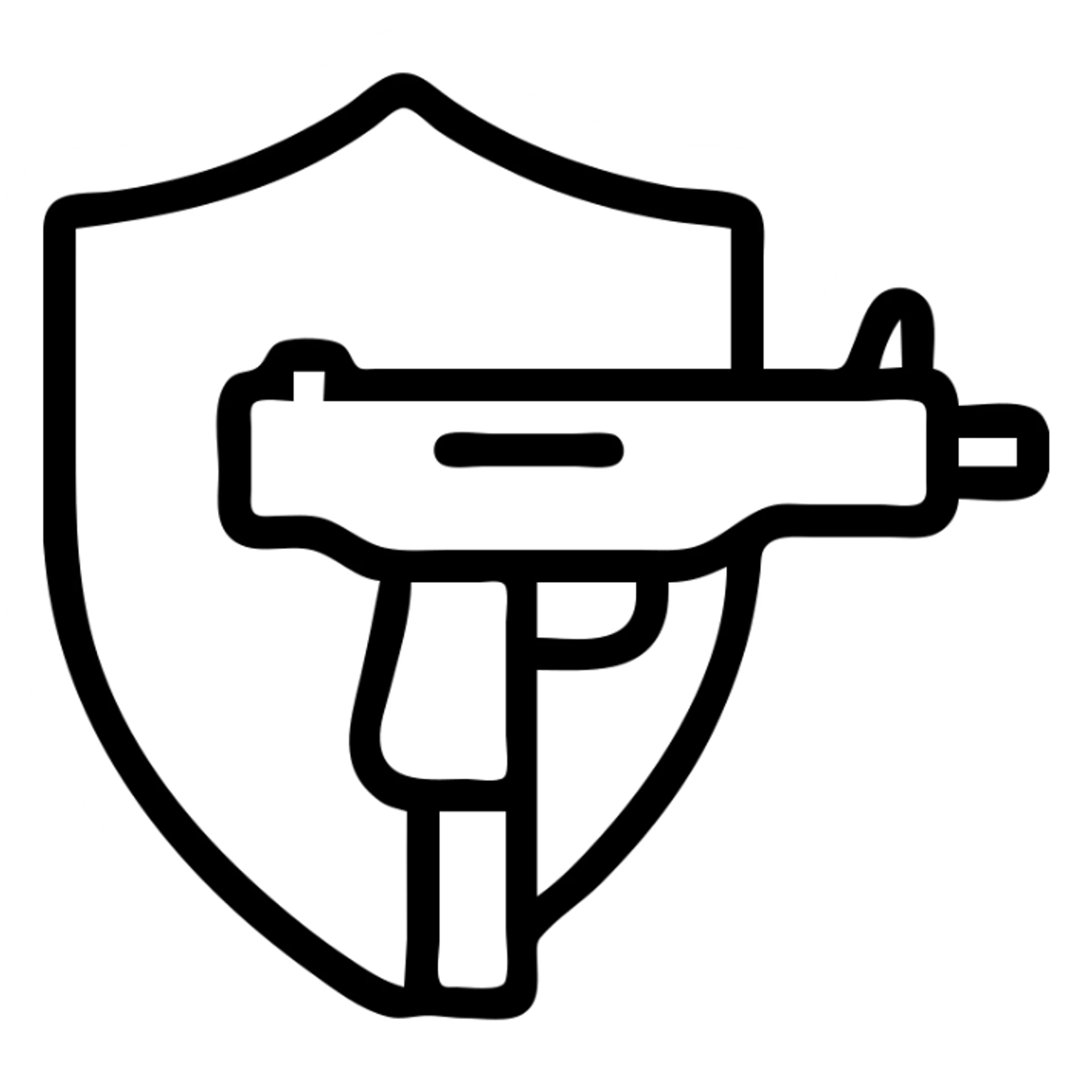 outlined shield and uzi icon sticker