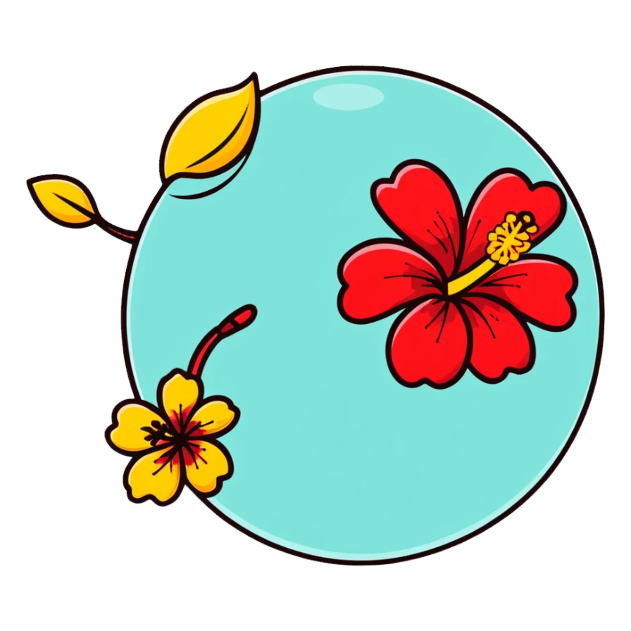 A beach with clear water and hibiscus  sticker
