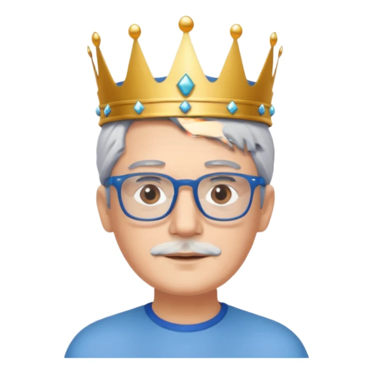 Wearing a crown shoulder length gray hair blue rectangular glasses  sticker