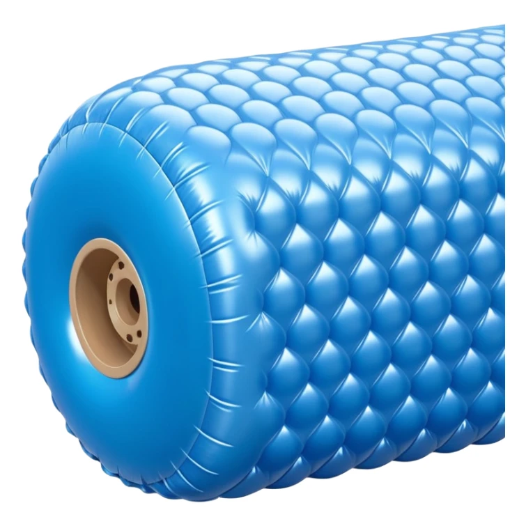 3D render of Bubble Wrapt made of shiny inflatable vinyl, visible seam lines, air valve, highly reflective plastic texture, pool toy aesthetic. sticker