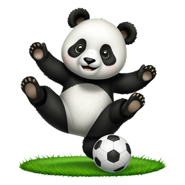 a panda kicking soccer happily on a field sticker