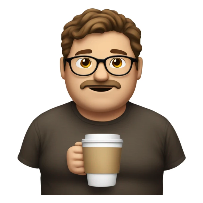 A fat man with brown hair  and round glasses who drinks coffee  sticker