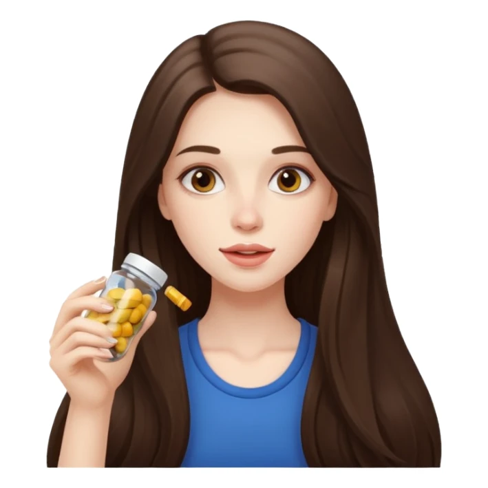 beautiful pale brunette girl with long hair eating supplements sticker
