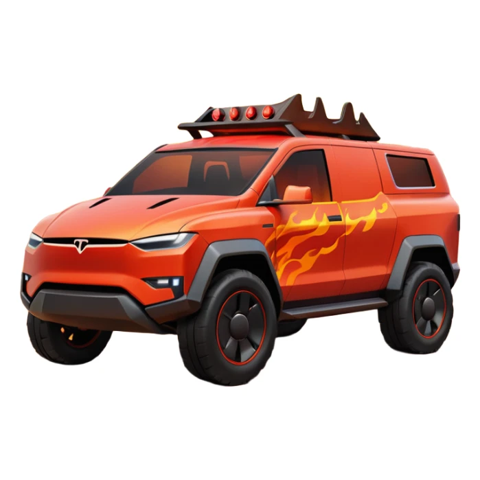 Tesla Cybertruck on fire engulfed in flames with flames all around it  sticker